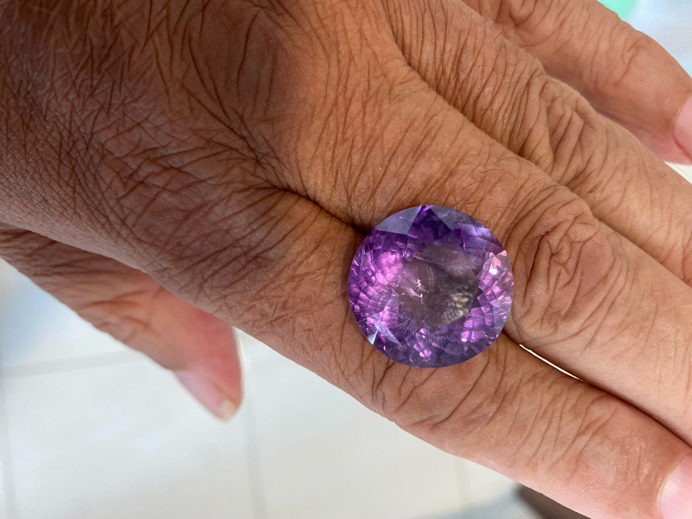 Certified Natural Brazilian Amethyst – 33.88 cts Round Fancy Cut | Deep Purple Gemstone