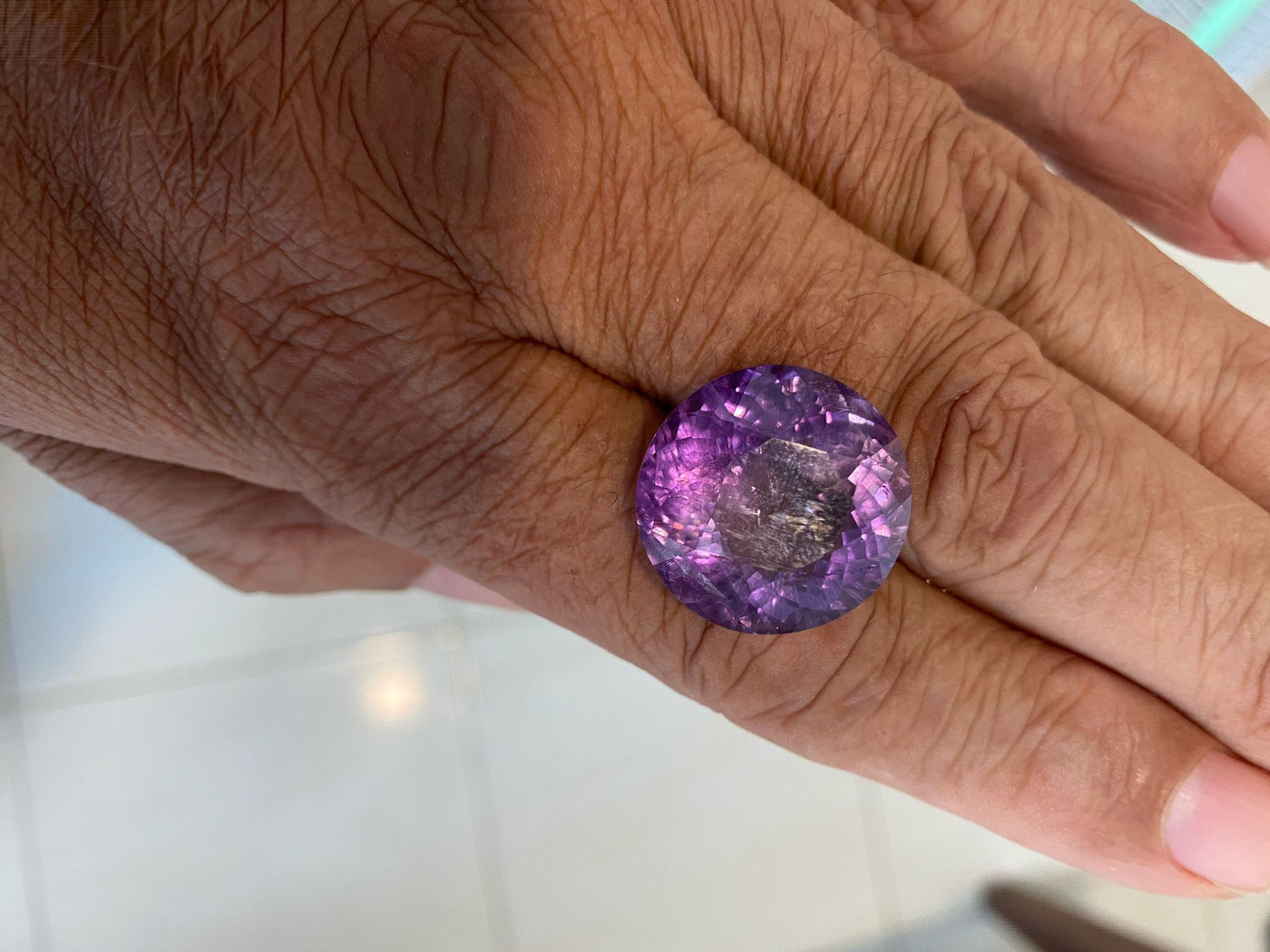 Certified Natural Brazilian Amethyst – 33.88 cts Round Fancy Cut | Deep Purple Gemstone