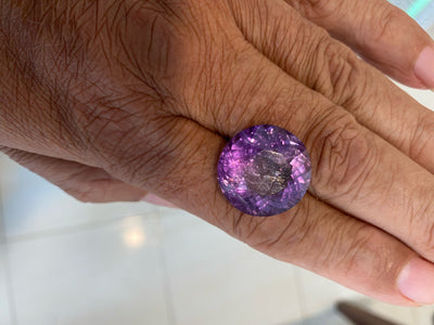 Certified Natural Brazilian Amethyst – 33.88 cts Round Fancy Cut | Deep Purple Gemstone