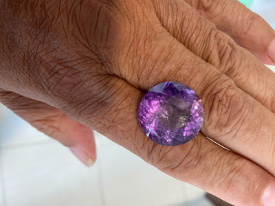 Certified Natural Brazilian Amethyst – 33.88 cts Round Fancy Cut | Deep Purple Gemstone