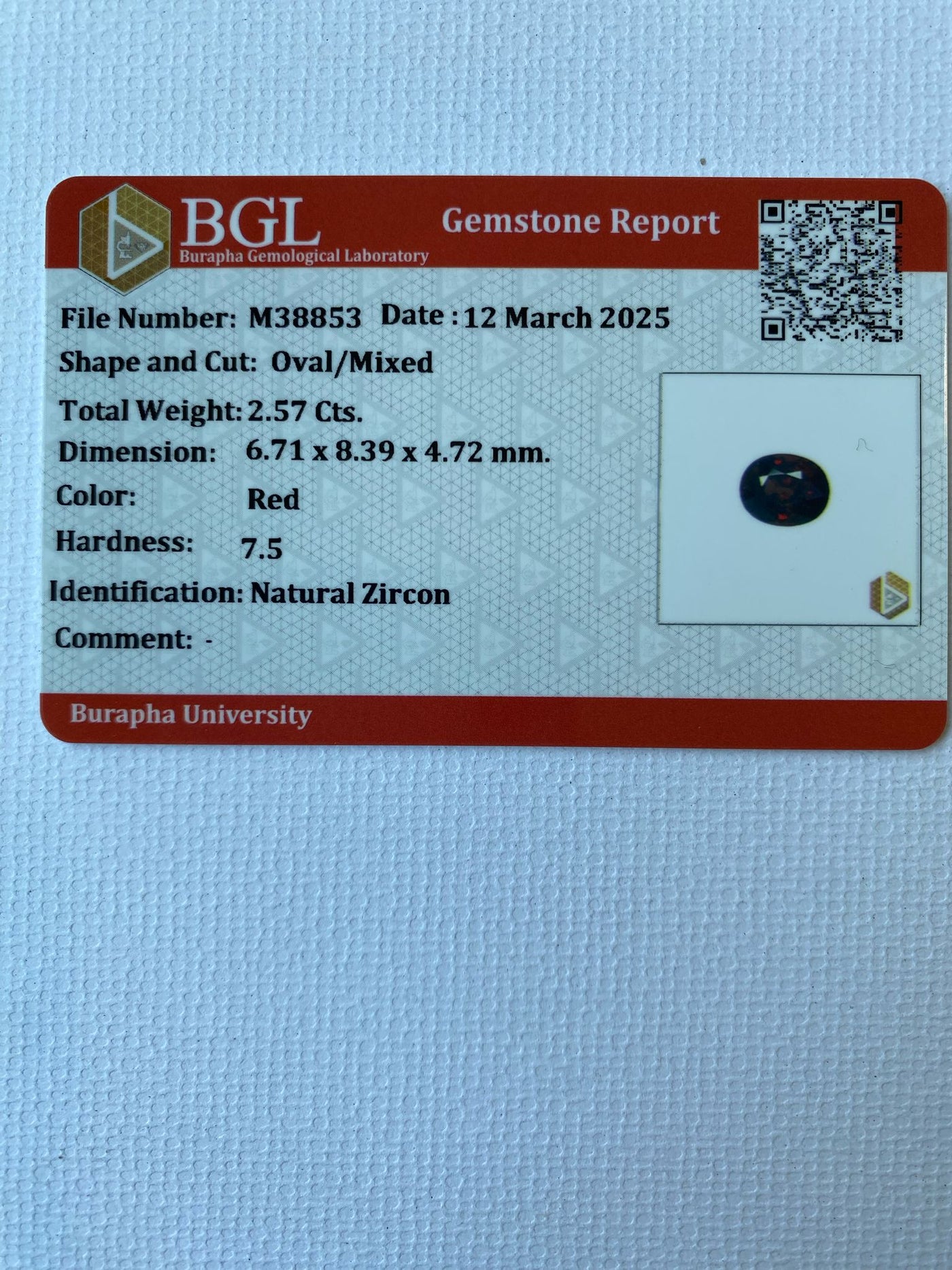 Fiery Red Natural Zircon – 2.57 Carats | Tanzanian Origin One of One. Ethically sourced. Certified.