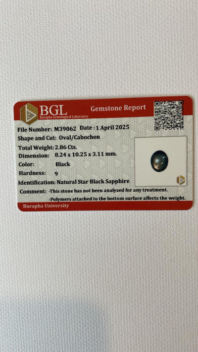 Certified Natural Star Black Sapphire – 2.86 cts Oval Cabochon | Chantaburi Star Gemstone