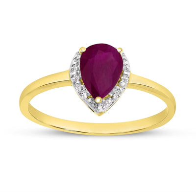 Maura Gems and Jewellery 10.5 10K Yellow Gold Pear Ruby and Diamond Ring