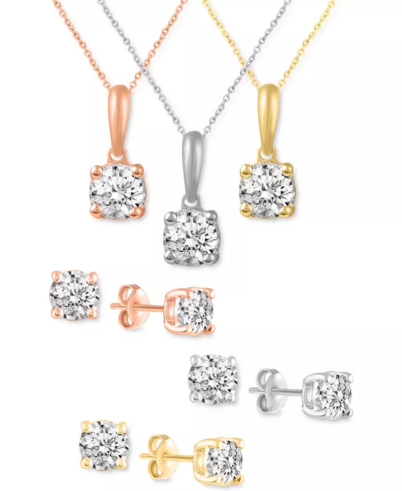 Maura Gems and Jewellery 2-Pc. Set Diamond Solitaire Pendant Necklace & Matching Stud Earrings (5/8 Ct. T.W.) in 14K Gold