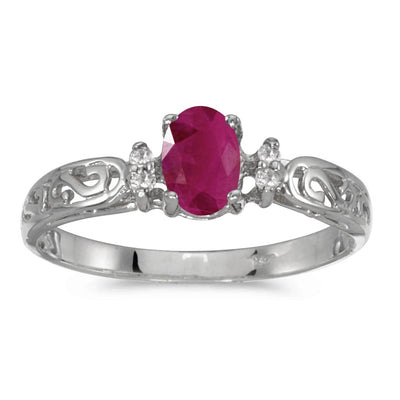 Maura Gems and Jewellery 5.5 10K White Gold Oval Ruby and Diamond Ring