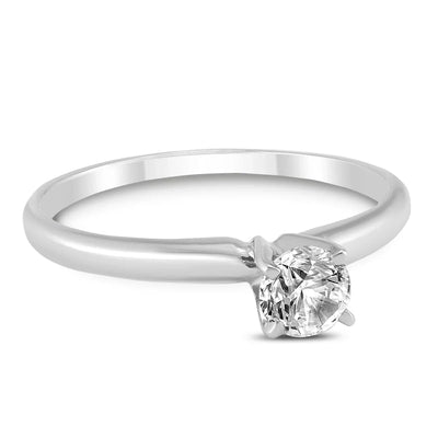 Maura Gems and Jewellery 6 Women'S 1/4 Carat round Diamond Solitaire Ring in 14K White Gold (L-M Color, I2-I3 Clarity)