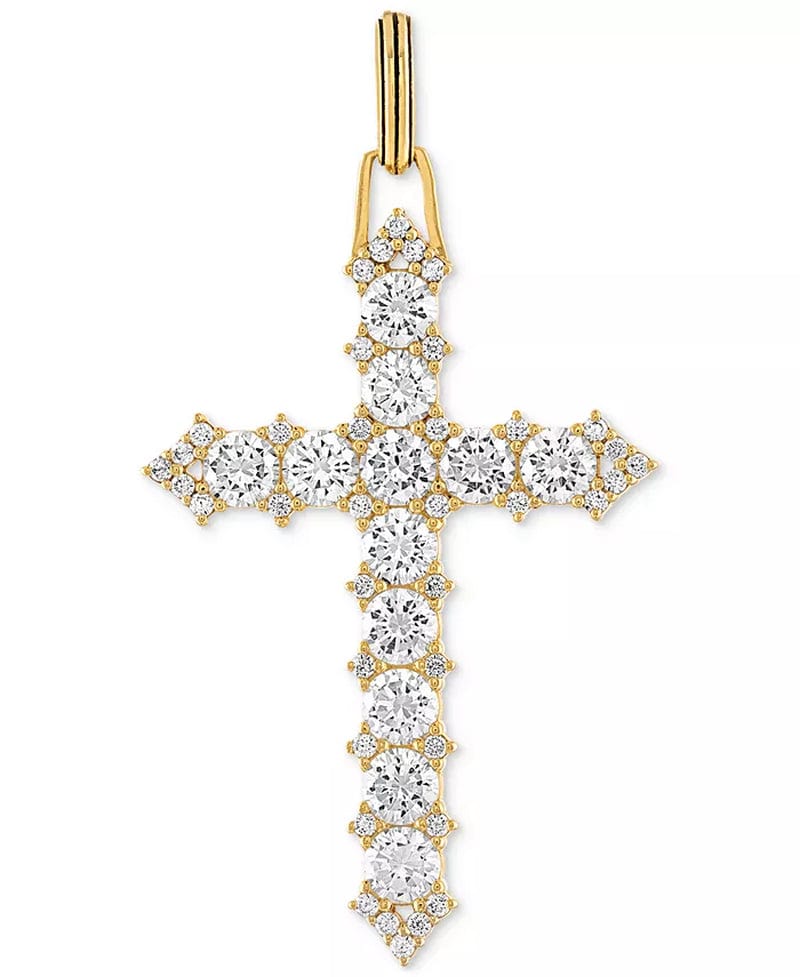 Maura Gems and Jewellery Gold Over Silver Cubic Zirconia Cross Pendant in 14K Gold-Plated Sterling Silver, Created for Macy'S