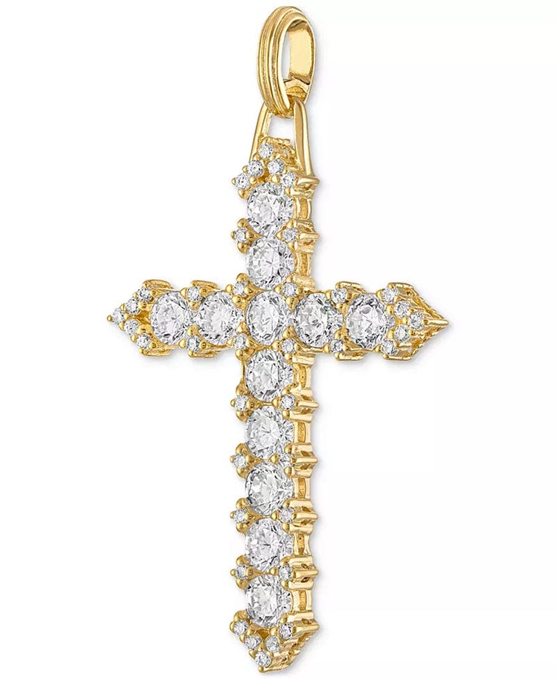 Maura Gems and Jewellery Gold Over Silver Cubic Zirconia Cross Pendant in 14K Gold-Plated Sterling Silver, Created for Macy'S