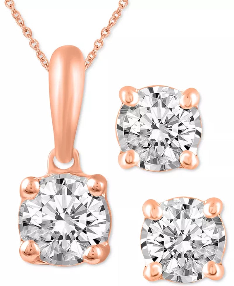 Maura Gems and Jewellery Rose Gold 2-Pc. Set Diamond Solitaire Pendant Necklace & Matching Stud Earrings (5/8 Ct. T.W.) in 14K Gold