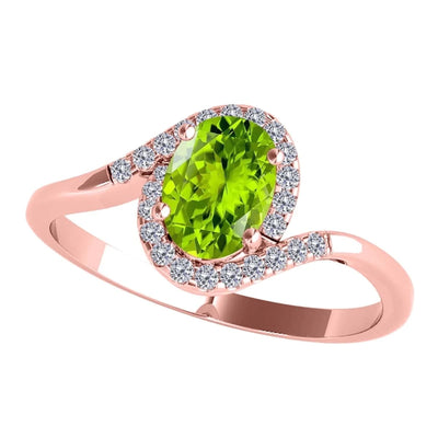 Maura Gems and Jewellery Rose Gold / 6.5 / Peridot Engagement Rings for Women 1.00 Carat Peridot & Halo Diamond Engagement Ring Prong-Setting 14K Solid Rose Gold