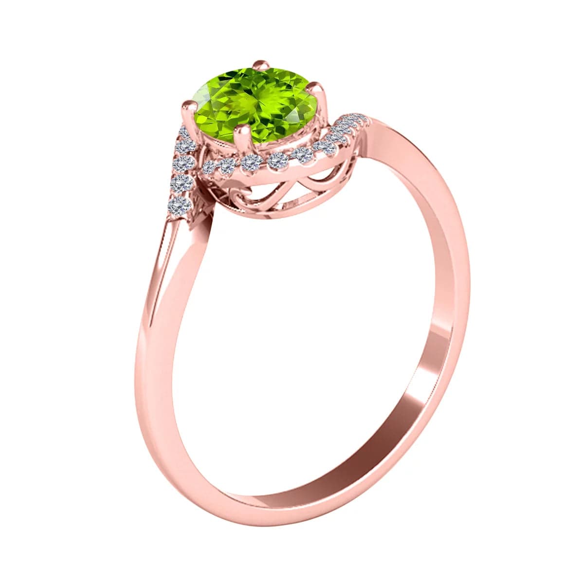 Maura Gems and Jewellery Rose Gold / 6.5 / Peridot Engagement Rings for Women 1.00 Carat Peridot & Halo Diamond Engagement Ring Prong-Setting 14K Solid Rose Gold