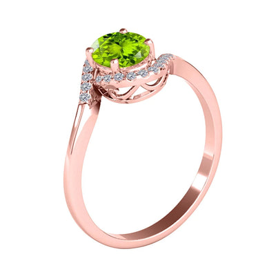 Maura Gems and Jewellery Rose Gold / 6.5 / Peridot Engagement Rings for Women 1.00 Carat Peridot & Halo Diamond Engagement Ring Prong-Setting 14K Solid Rose Gold