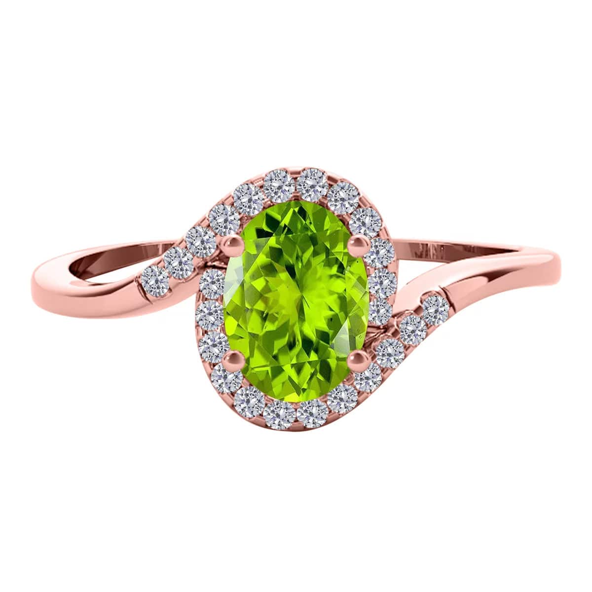 Maura Gems and Jewellery Rose Gold / 6.5 / Peridot Engagement Rings for Women 1.00 Carat Peridot & Halo Diamond Engagement Ring Prong-Setting 14K Solid Rose Gold