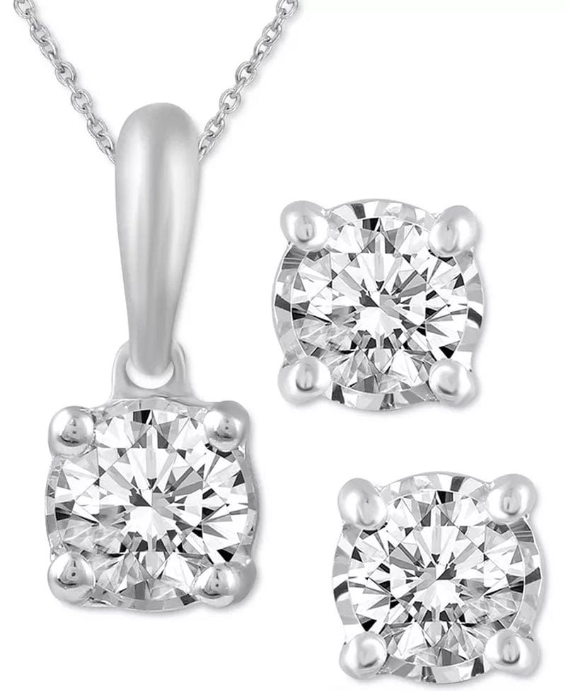 Maura Gems and Jewellery White Gold 2-Pc. Set Diamond Solitaire Pendant Necklace & Matching Stud Earrings (5/8 Ct. T.W.) in 14K Gold