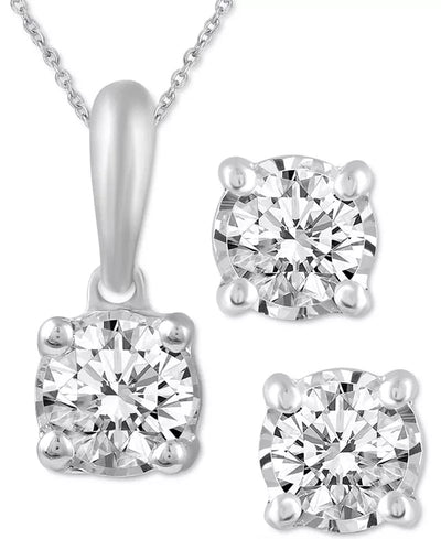 Maura Gems and Jewellery White Gold 2-Pc. Set Diamond Solitaire Pendant Necklace & Matching Stud Earrings (5/8 Ct. T.W.) in 14K Gold