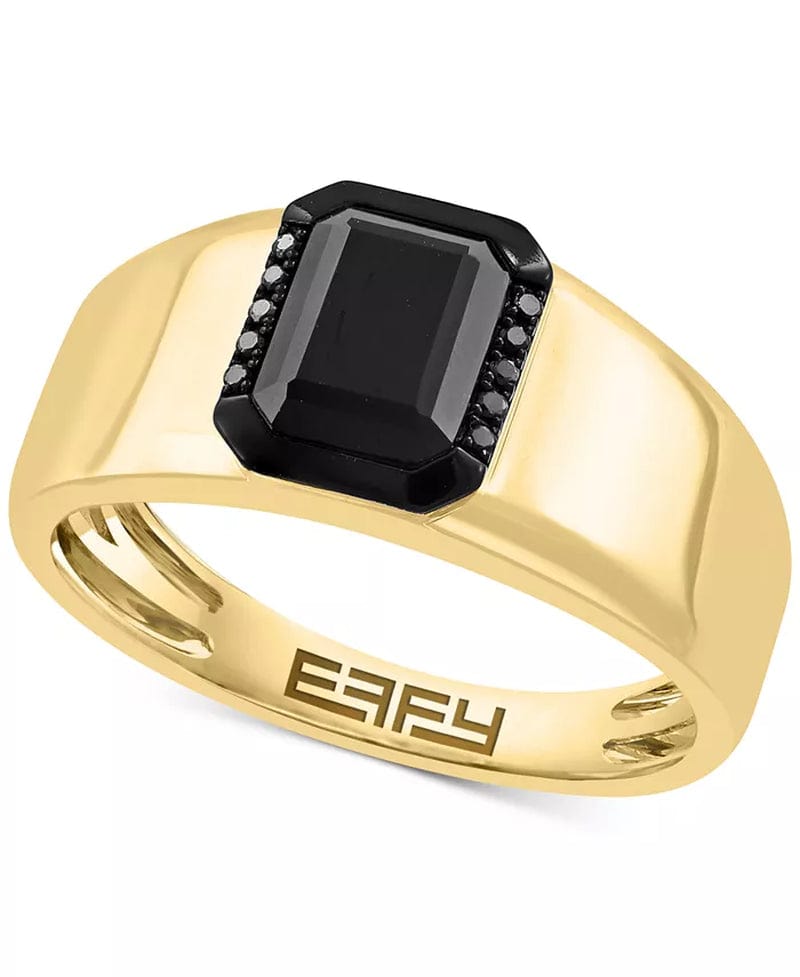 Maura Gems and Jewellery Yellow Gol / 10 EFFY® Men'S Onyx & Black Diamond (1/20 Ct. T.W.) Halo Ring in 14K Gold