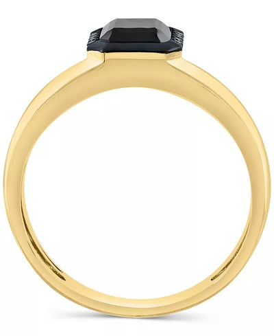 Maura Gems and Jewellery Yellow Gol / 10 EFFY® Men'S Onyx & Black Diamond (1/20 Ct. T.W.) Halo Ring in 14K Gold