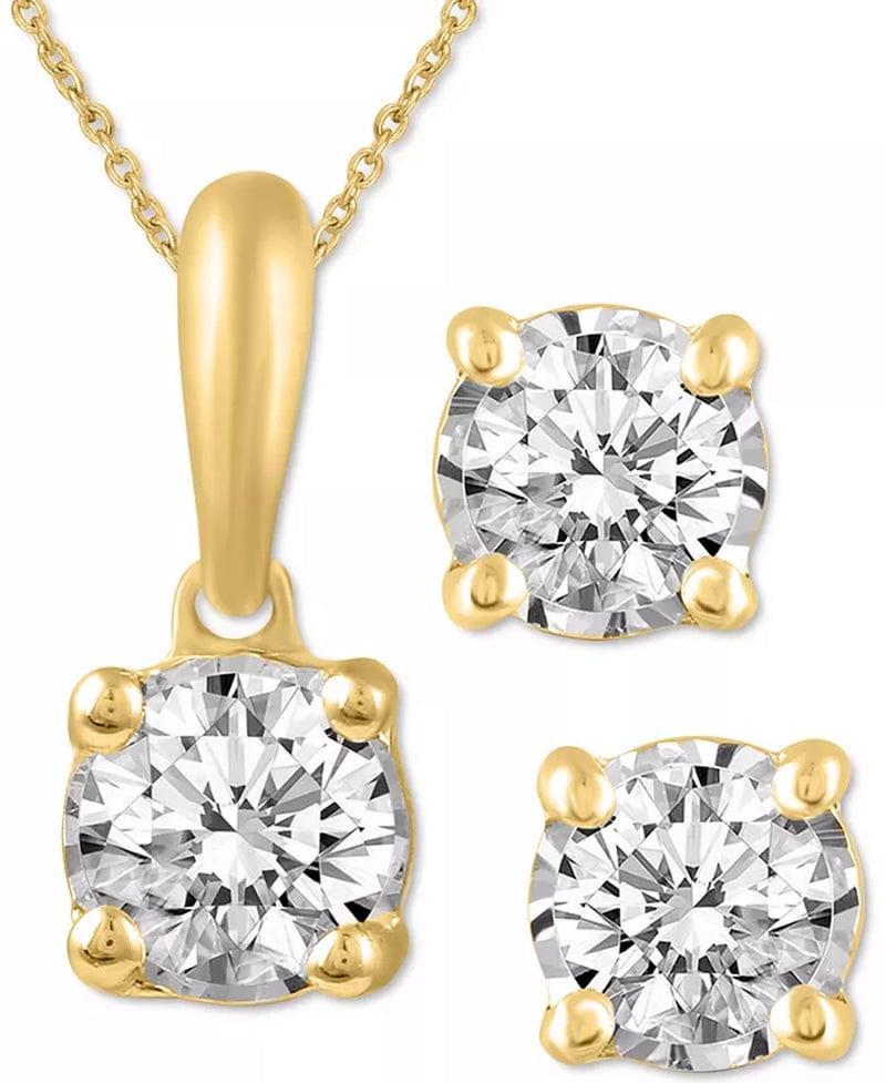 Maura Gems and Jewellery Yellow Gold 2-Pc. Set Diamond Solitaire Pendant Necklace & Matching Stud Earrings (5/8 Ct. T.W.) in 14K Gold