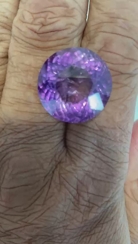 Certified Natural Brazilian Amethyst – 33.88 cts Round Fancy Cut | Deep Purple Gemstone