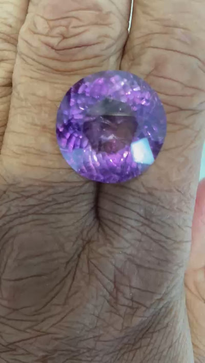Certified Natural Brazilian Amethyst – 33.88 cts Round Fancy Cut | Deep Purple Gemstone