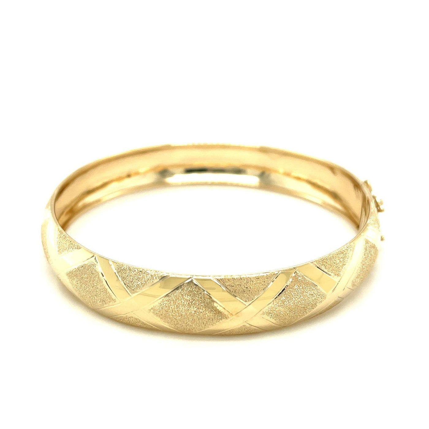 RCJ Bangles 10k Yellow Gold Dual-Textured Diamond Pattern Bangle (12.00 mm)