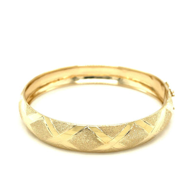 RCJ Bangles 10k Yellow Gold Dual-Textured Diamond Pattern Bangle (12.00 mm)