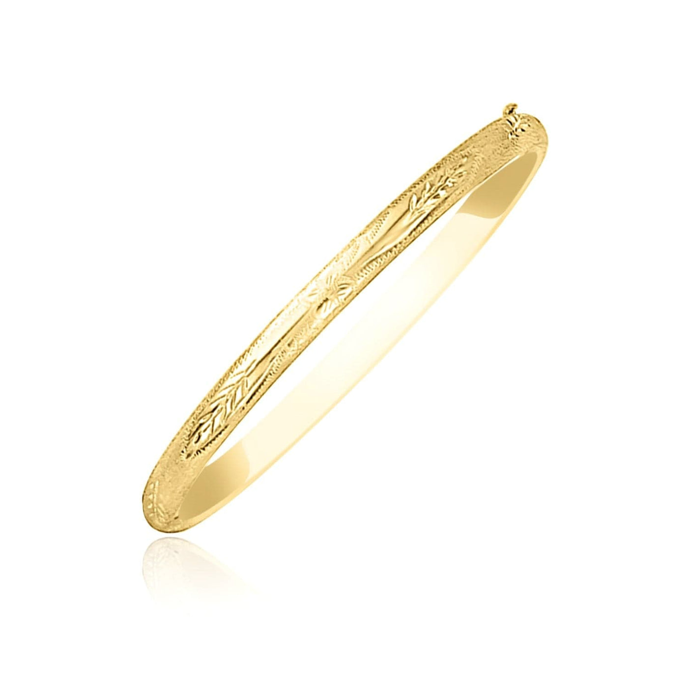 RCJ Bangles 7'' / Yellow Gold 10k Yellow Gold Botanical Pattern Florentine Bangle (5.00 mm)