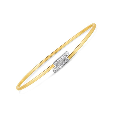 RCJ Bangles Two-Tone Gold 14k Two Tone Gold Diamond Bypass Bar Bangle (2.00 mm)