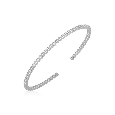 RCJ Bangles White Gold 14k White Gold High Polish Bead Cuff Bangle (3.00 mm)