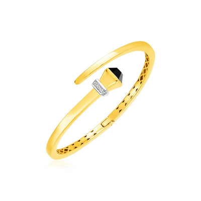 RCJ Bangles Yellow Gold 14k Yellow Gold Crossover Style Hinged Bangle Bracelet with Onyx and Diamonds (3.40 mm)