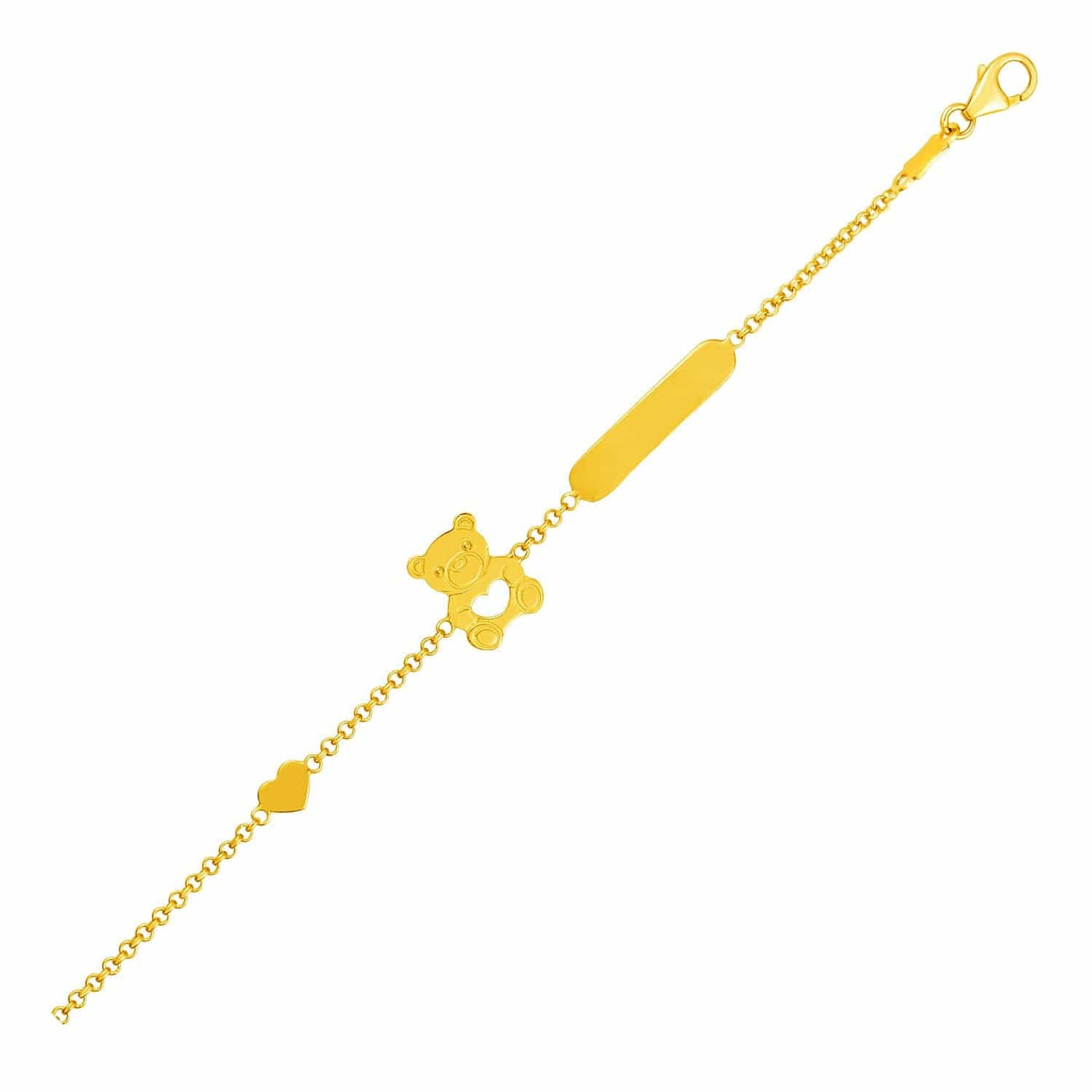 RCJ Bracelets 6'' / Yellow Gold 14k Yellow Gold Childrens Bracelet with Teddy Bear Heart and Bar