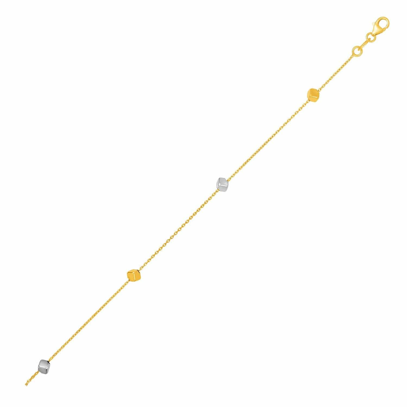 RCJ Bracelets 7.5'' / Two-Tone Gold 14k Two Tone Gold Bracelet with Polished Cubes