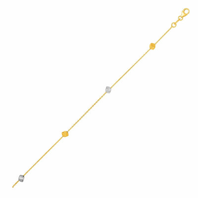 RCJ Bracelets 7.5'' / Two-Tone Gold 14k Two Tone Gold Bracelet with Polished Cubes