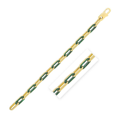 RCJ Bracelets 7.5 / Yellow Gold 14k Yellow Gold Malachite Paperclip Gem Link Bracelet (7.00 mm)