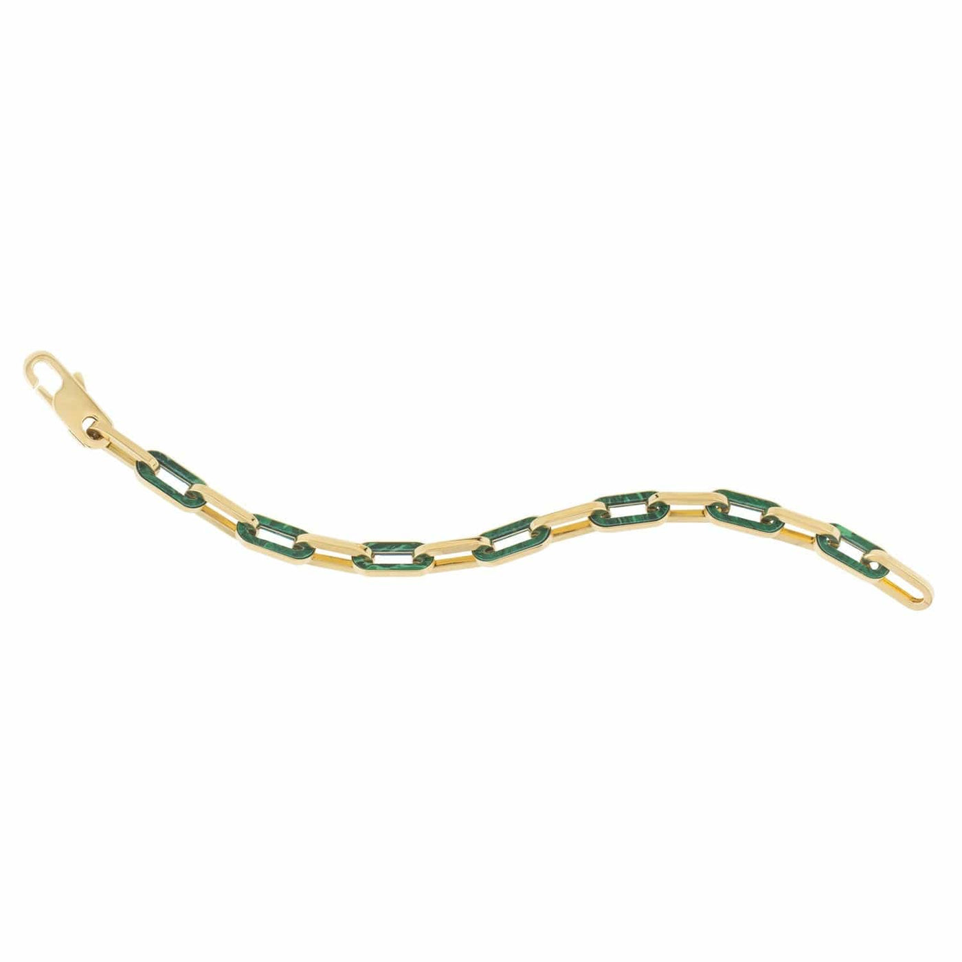 RCJ Bracelets 7.5 / Yellow Gold 14k Yellow Gold Malachite Paperclip Gem Link Bracelet (7.00 mm)