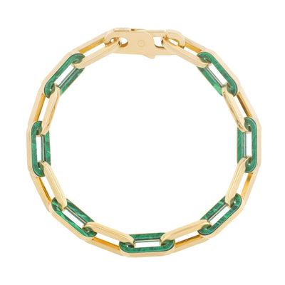 RCJ Bracelets 7.5 / Yellow Gold 14k Yellow Gold Malachite Paperclip Gem Link Bracelet (7.00 mm)