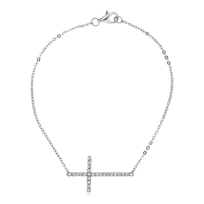 RCJ Bracelets 7'' / Sterling Silver Sterling Silver Cross Bracelet with Cubic Zirconias