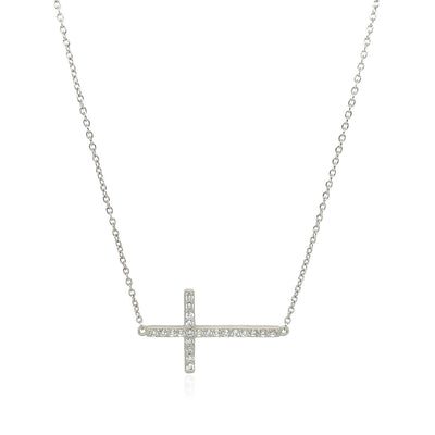 RCJ Bracelets 7'' / Sterling Silver Sterling Silver Cross Bracelet with Cubic Zirconias