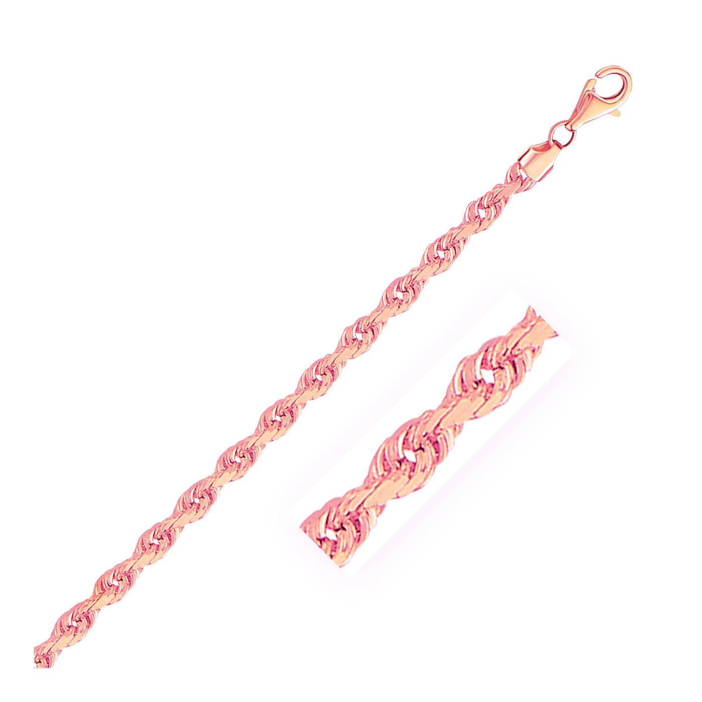 RCJ Bracelets 8.5'' / Rose Gold 14k Rose Gold Solid Diamond Cut Rope Bracelet (4.00 mm)