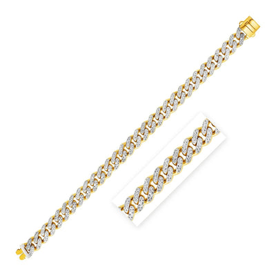 RCJ Bracelets 8'' / Two-Tone Gold 14k Two Tone Gold Curb Chain Bracelet with Diamond Pave Links (9.50 mm)