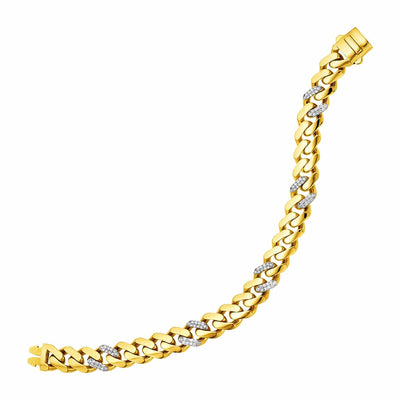 RCJ Bracelets 8'' / Yellow Gold 14k Yellow Gold Polished Curb Chain Bracelet with Diamonds (9.50 mm)
