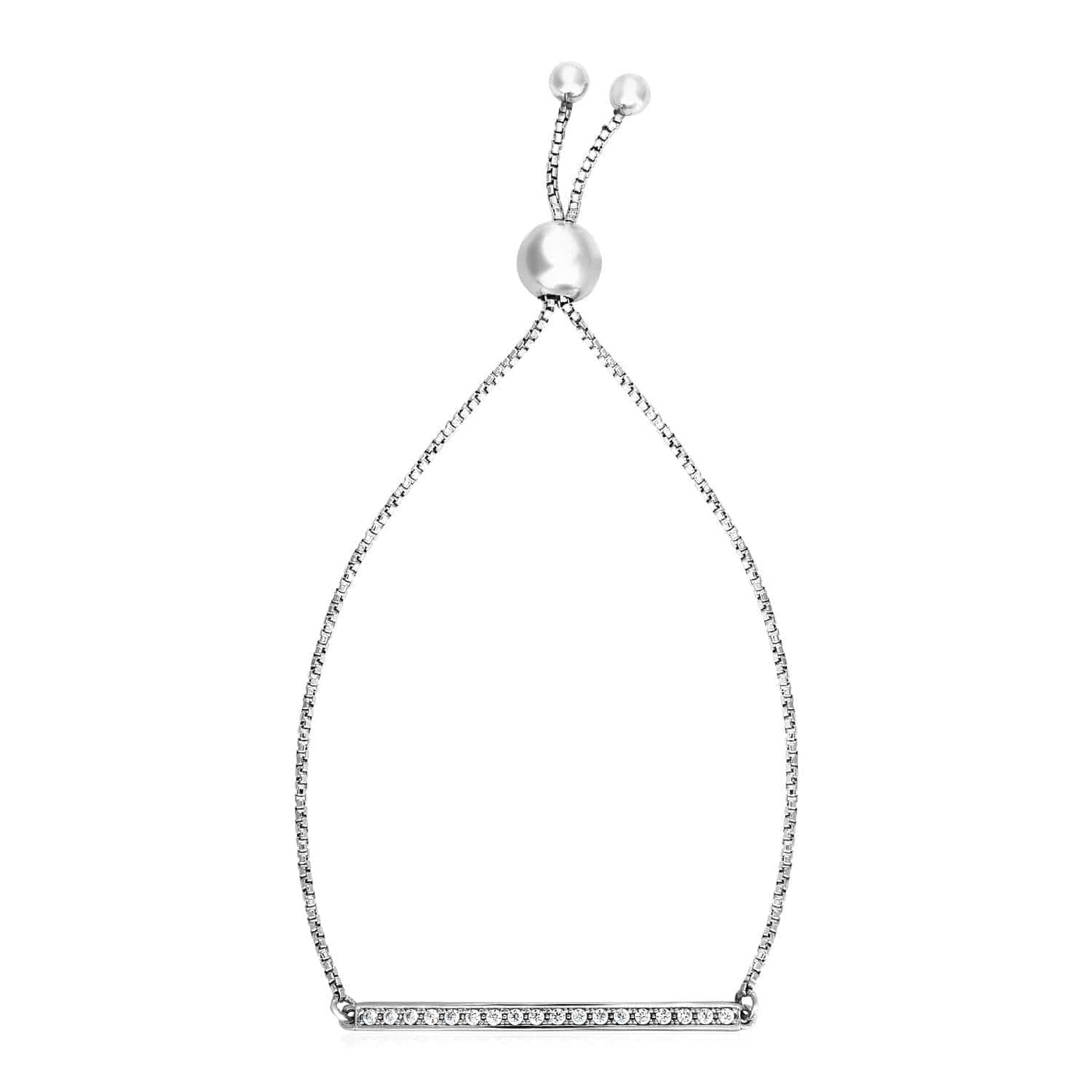 RCJ Bracelets 9.25'' / Sterling Silver Adjustable Bar Bracelet with Cubic Zirconia in Sterling Silver (1.20 mm)