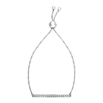 RCJ Bracelets 9.25'' / Sterling Silver Adjustable Bar Bracelet with Cubic Zirconia in Sterling Silver (1.20 mm)