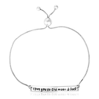 RCJ Bracelets 9.25'' / Sterling Silver Sterling Silver Adjustable I Love You to the Moon and Back Bracelet (1.20 mm)