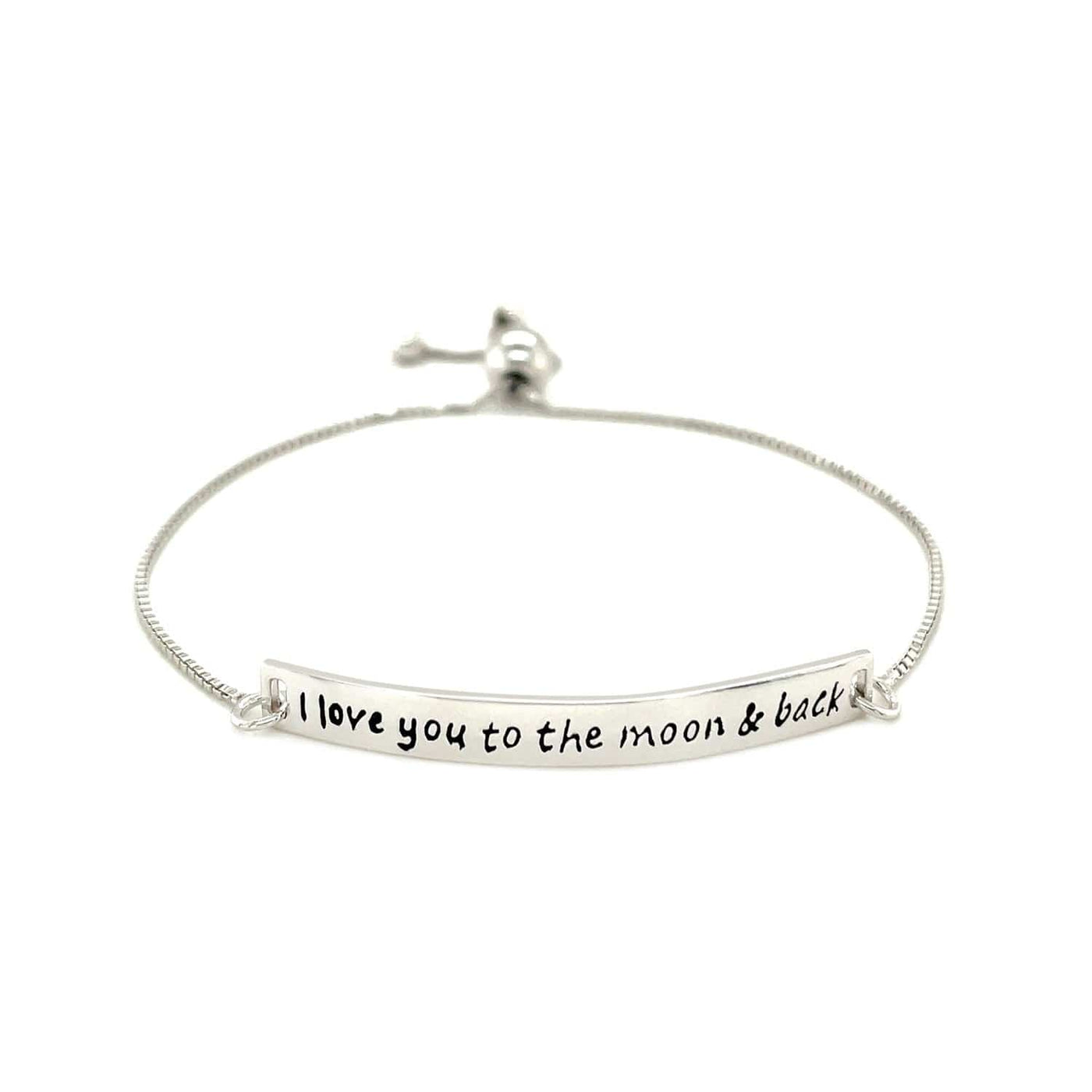 RCJ Bracelets 9.25'' / Sterling Silver Sterling Silver Adjustable I Love You to the Moon and Back Bracelet (1.20 mm)