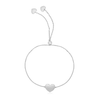 RCJ Bracelets 9.25'' / White Gold 14k White Gold Adjustable Heart Bracelet (0.90 mm)