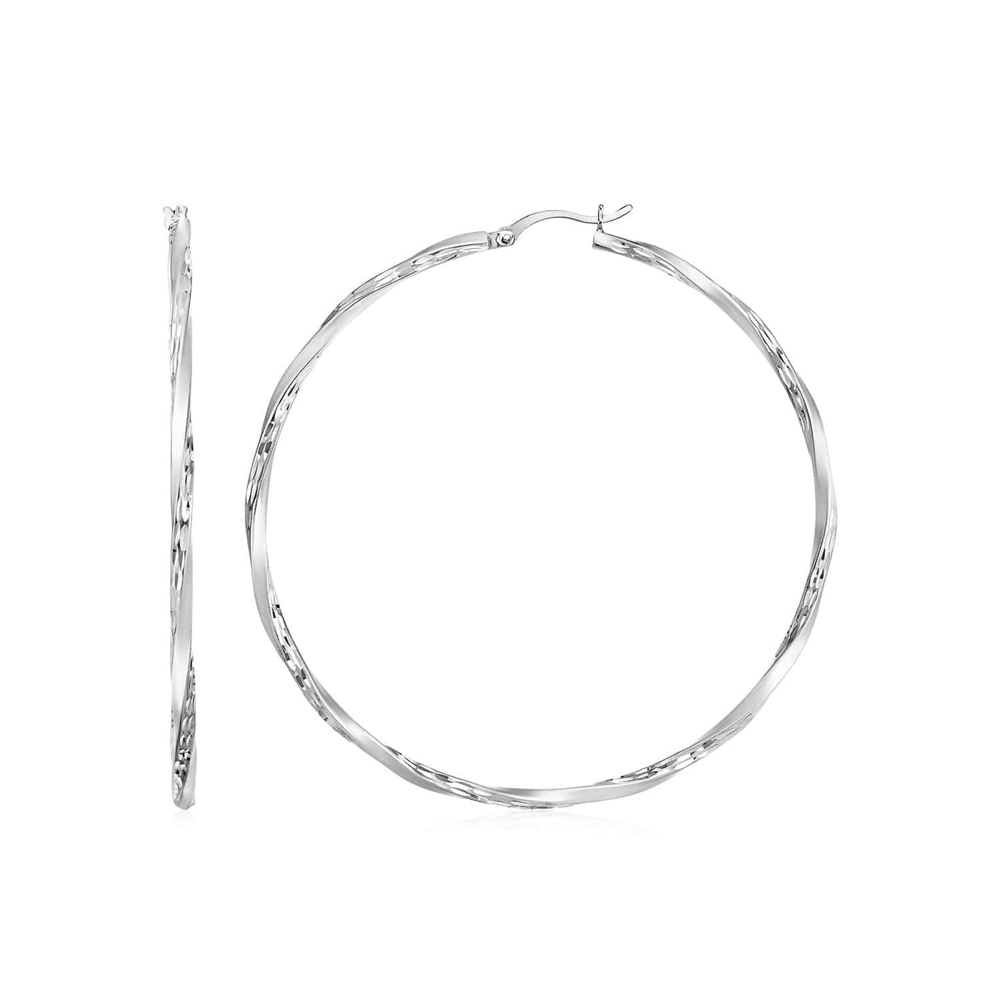 RCJ Earrings Sterling Silver Matte and Textured Twisted Hoop Earrings in Sterling Silver(50mm)