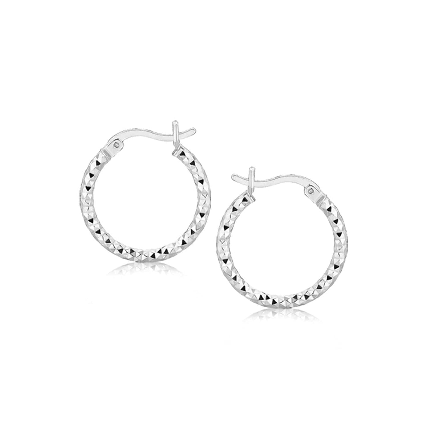 RCJ Earrings Sterling Silver Sterling Silver Faceted Design Hoop Earrings with Rhodium Plating(2x15mm)