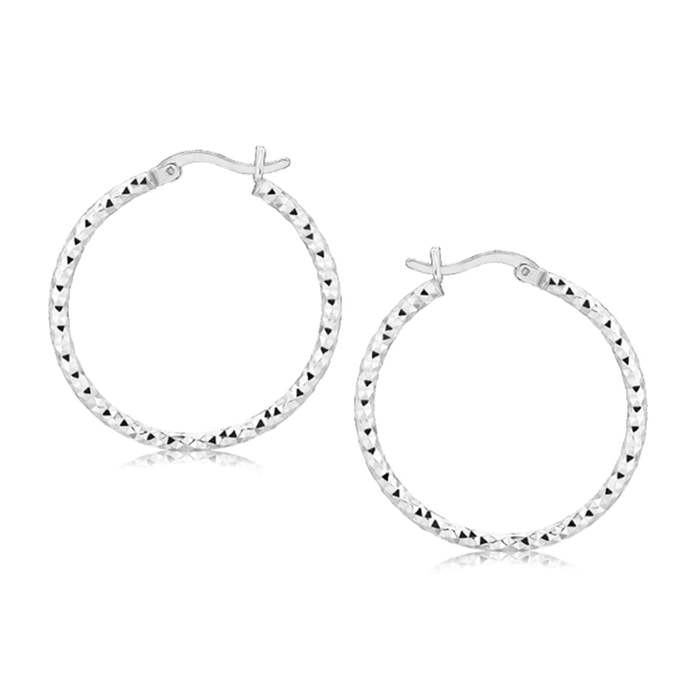 RCJ Earrings Sterling Silver Sterling Silver Faceted Motif Hoop Earrings with Rhodium Plating(2x25mm)