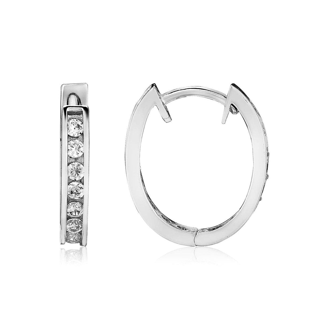 RCJ Earrings Sterling Silver Sterling Silver Oval Hoop Earrings with Cubic Zirconias(3x15mm)